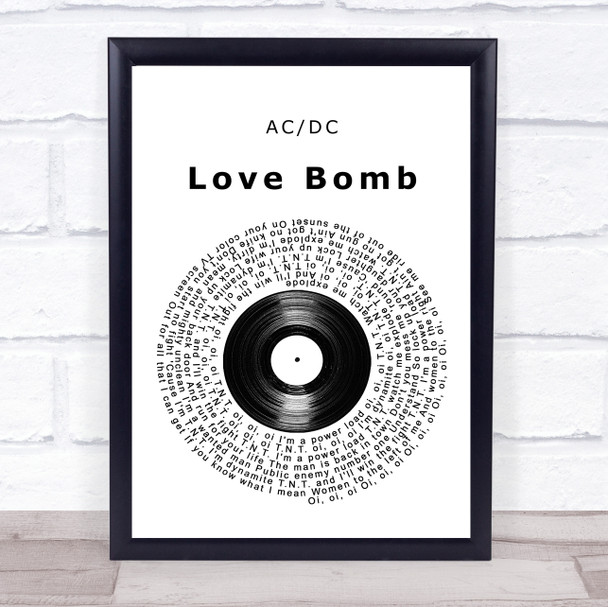 AC DC Love Bomb Vinyl Record Song Lyric Wall Art Print