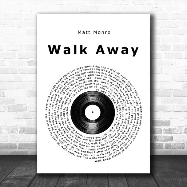 Matt Monro Walk Away Vinyl Record Song Lyric Wall Art Print