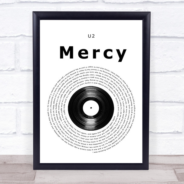 U2 Mercy Vinyl Record Song Lyric Wall Art Print