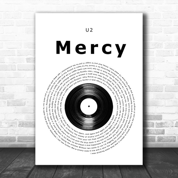 U2 Mercy Vinyl Record Song Lyric Wall Art Print