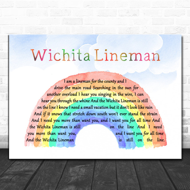 Glen Campbell Wichita Lineman Watercolour Rainbow & Clouds Song Lyric Wall Art Print