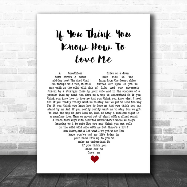 Smokie If You Think You Know How To Love Me White Heart Song Lyric Wall Art Print