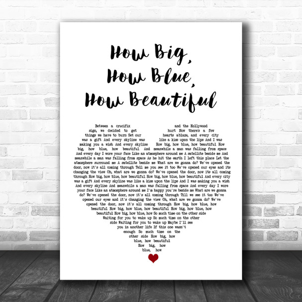 Florence + The Machine How Big, How Blue, How Beautiful White Heart Song Lyric Wall Art Print