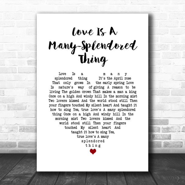 Andy Williams Love Is A Many-Splendored Thing White Heart Song Lyric Wall Art Print