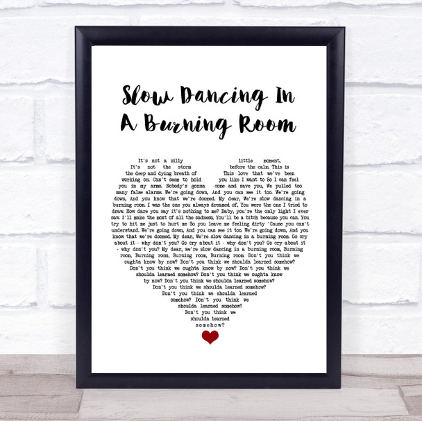 John Mayer Slow Dancing In A Burning Room White Heart Song Lyric Wall Art Print