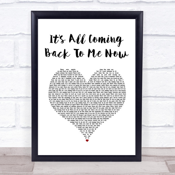 Celine Dion It's All Coming Back To Me Now White Heart Song Lyric Wall Art Print