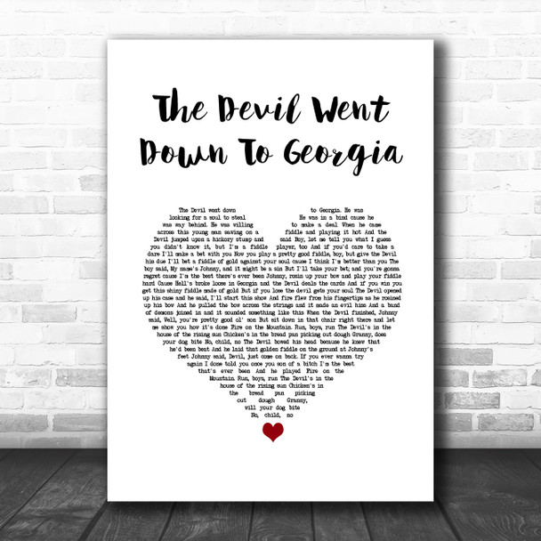 The Charlie Daniels Band The Devil Went Down To Georgia White Heart Song Lyric Wall Art Print