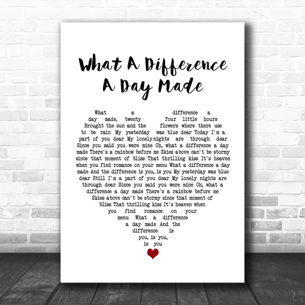 Jamie Cullum What A Difference A Day Made White Heart Song Lyric Wall Art Print