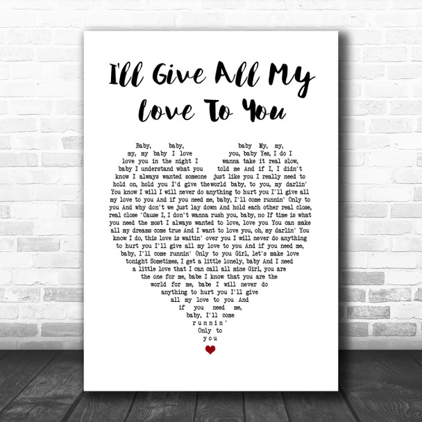 Keith Sweat I'll Give All My Love To You White Heart Song Lyric Wall Art Print