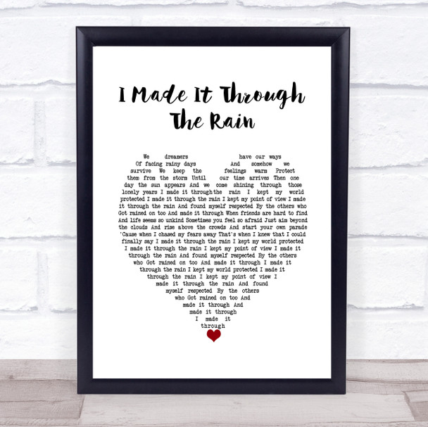 Barry Manilow I Made It Through The Rain White Heart Song Lyric Wall Art Print