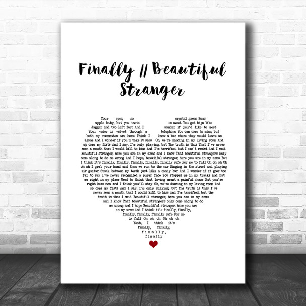 Halsey Finally Beautiful Stranger White Heart Song Lyric Wall Art Print