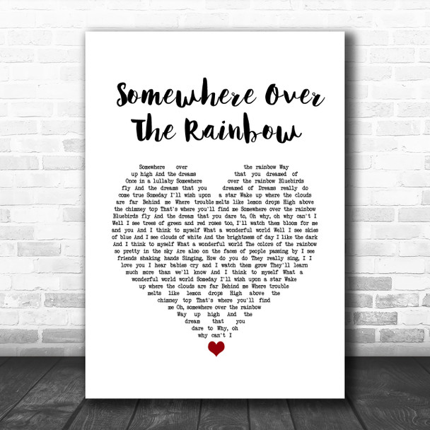 Israel Kamakawiwo'ole Somewhere Over The Rainbow White Heart Song Lyric Wall Art Print