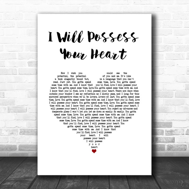 Death Cab For Cutie I Will Possess Your Heart White Heart Song Lyric Wall Art Print