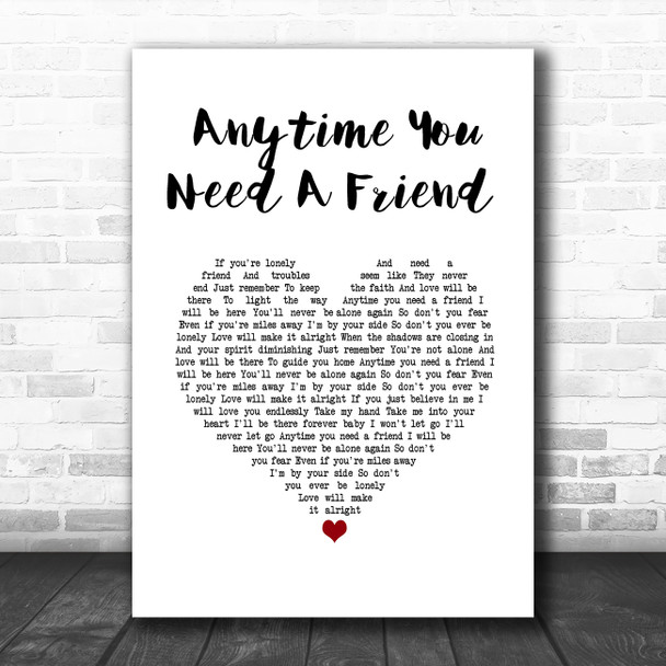 Mariah Carey Anytime You Need A Friend White Heart Song Lyric Wall Art Print