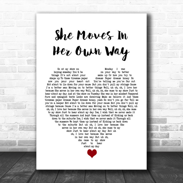 The Kooks She Moves In Her Own Way White Heart Song Lyric Wall Art Print