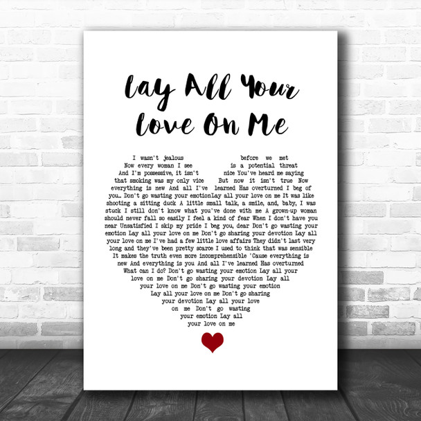 ABBA Lay All Your Love On Me White Heart Song Lyric Wall Art Print