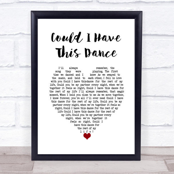 Anne Murray Could I Have This Dance White Heart Song Lyric Wall Art Print