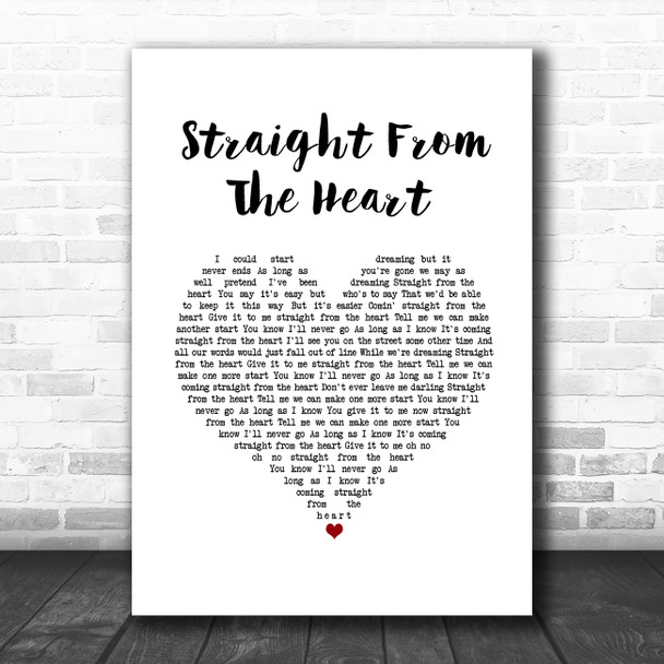 Bryan Adams Straight From The Heart White Heart Song Lyric Wall Art Print