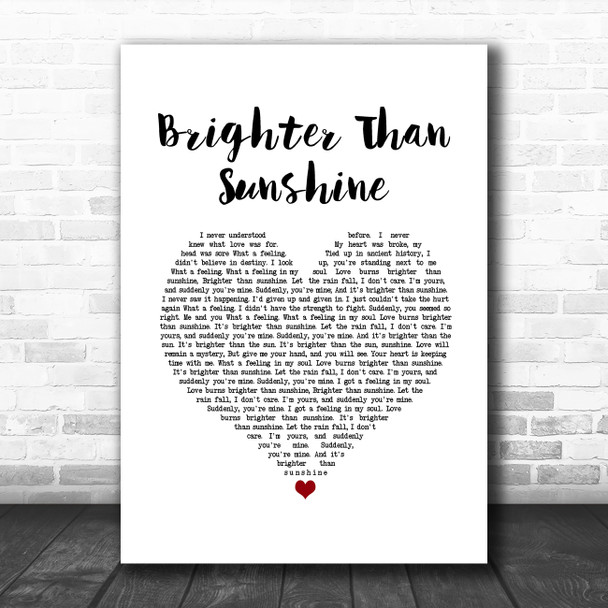 Aqualung Brighter Than Sunshine White Heart Song Lyric Wall Art Print