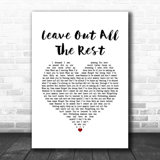 Linkin Park Leave Out All The Rest White Heart Song Lyric Wall Art Print