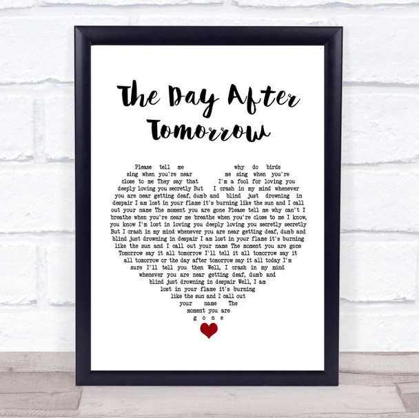 Saybia The Day After Tomorrow White Heart Song Lyric Wall Art Print