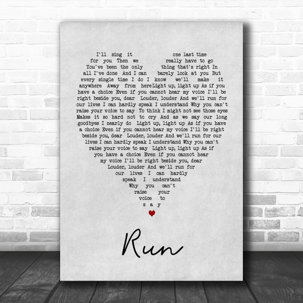 Run Leona Lewis Grey Heart Song Lyric Music Wall Art Print