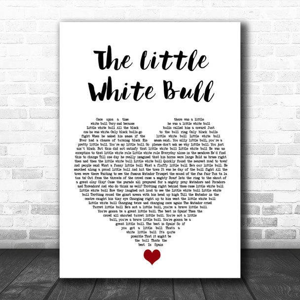 Tommy Steele The Little White Bull White Heart Song Lyric Wall Art Print