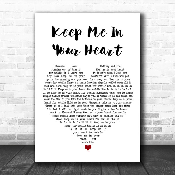 Warren Zevon Keep Me In Your Heart White Heart Song Lyric Wall Art Print