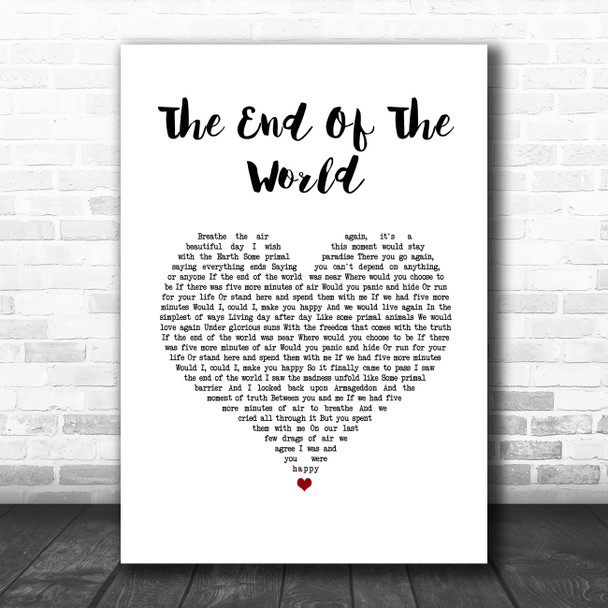 Billie Eilish The End Of The World White Heart Song Lyric Wall Art Print