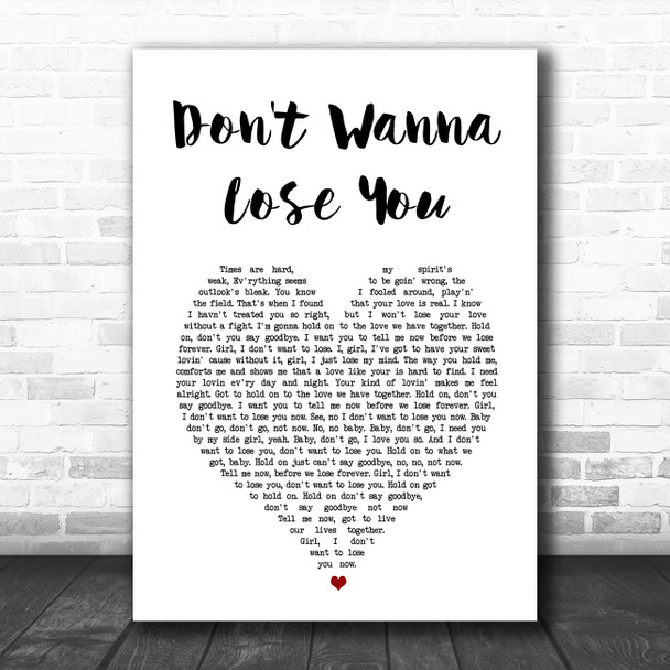 Lionel Richie Don't Wanna Lose You White Heart Song Lyric Wall Art Print