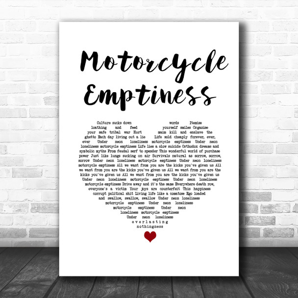 Manic Street Preachers Motorcycle Emptiness White Heart Song Lyric Wall Art Print