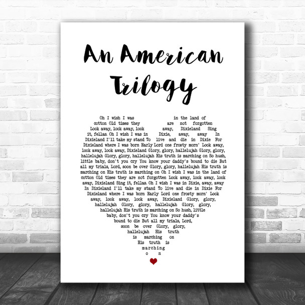 Elvis Presley An American Trilogy White Heart Song Lyric Wall Art Print