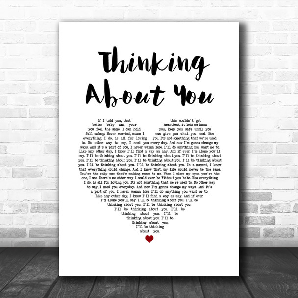 Calvin Harris Thinking About You White Heart Song Lyric Wall Art Print