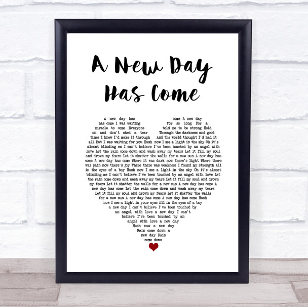 Celine Dion A New Day Has Come White Heart Song Lyric Wall Art Print