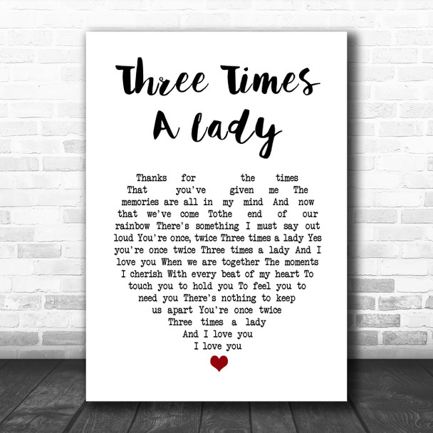 Lionel Richie Three Times A Lady White Heart Song Lyric Wall Art Print