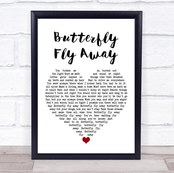 Miley Cyrus Butterfly Fly Away White Heart Song Lyric Wall Art Print