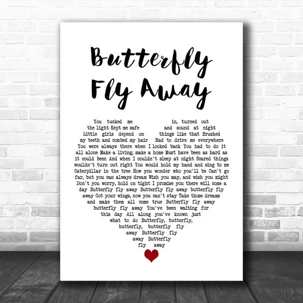 Miley Cyrus Butterfly Fly Away White Heart Song Lyric Wall Art Print