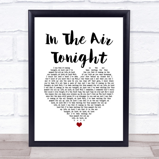 Phil Collins In The Air Tonight White Heart Song Lyric Wall Art Print
