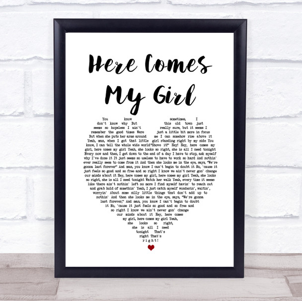 Tom Petty And The Heartbreakers Here Comes My Girl White Heart Song Lyric Wall Art Print