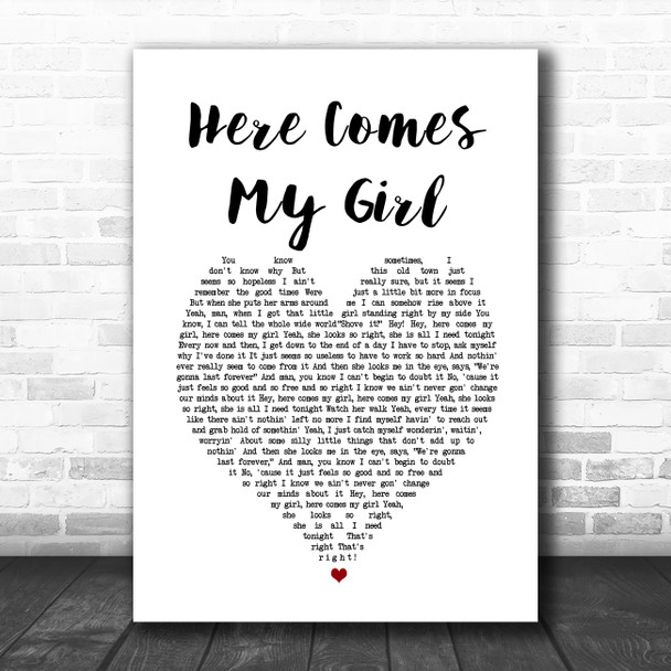 Tom Petty And The Heartbreakers Here Comes My Girl White Heart Song Lyric Wall Art Print