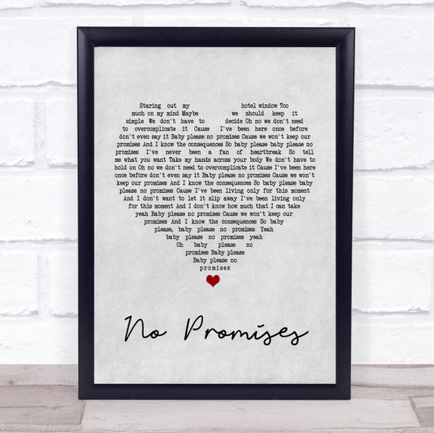 Shawn Mendes No Promises Grey Heart Song Lyric Music Wall Art Print