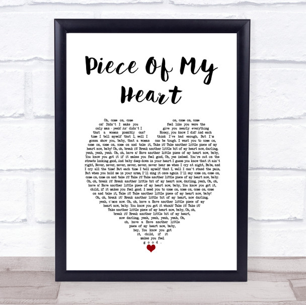 Janis Joplin Piece Of My Heart White Heart Song Lyric Wall Art Print