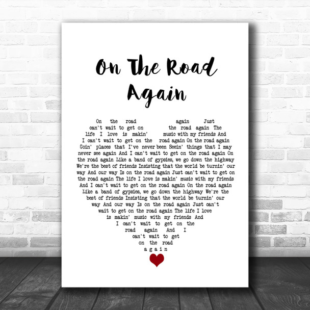 Willie Nelson On The Road Again White Heart Song Lyric Wall Art Print
