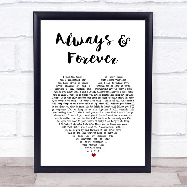 Eternal Always & Forever White Heart Song Lyric Wall Art Print
