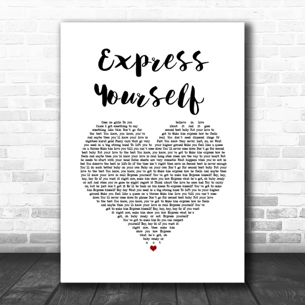 Madonna Express Yourself White Heart Song Lyric Wall Art Print