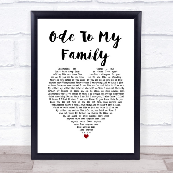 The Cranberries Ode To My Family White Heart Song Lyric Wall Art Print