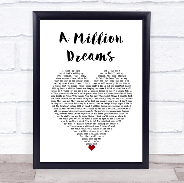 Ziv Zaifman, Hugh Jackman, Michelle Williams A Million Dreams White Heart Song Lyric Wall Art Print