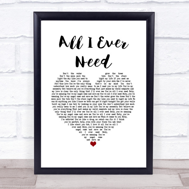 Austin Mahone All I Ever Need White Heart Song Lyric Wall Art Print