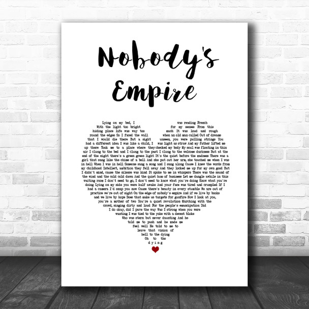 Belle & Sebastian Nobody's Empire White Heart Song Lyric Wall Art Print