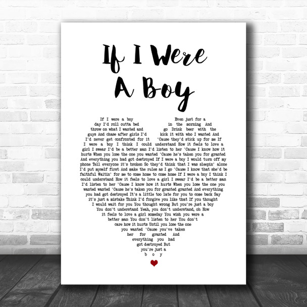 Beyonce If I Were A Boy White Heart Song Lyric Wall Art Print